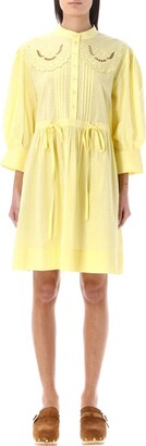 See by Chloe Drawstring-Waist Embroidered Shirt Dress