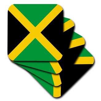 3dRose Flag of Jamaica square - Caribbean Jamaican black with yellow gold saltire cross - The Cross - Soft Coasters, set of 4 (cst_158342_1)