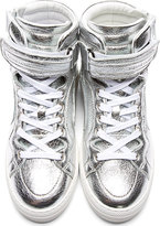 Thumbnail for your product : Pierre Hardy Silver Foil Leather High-Top Sneakers