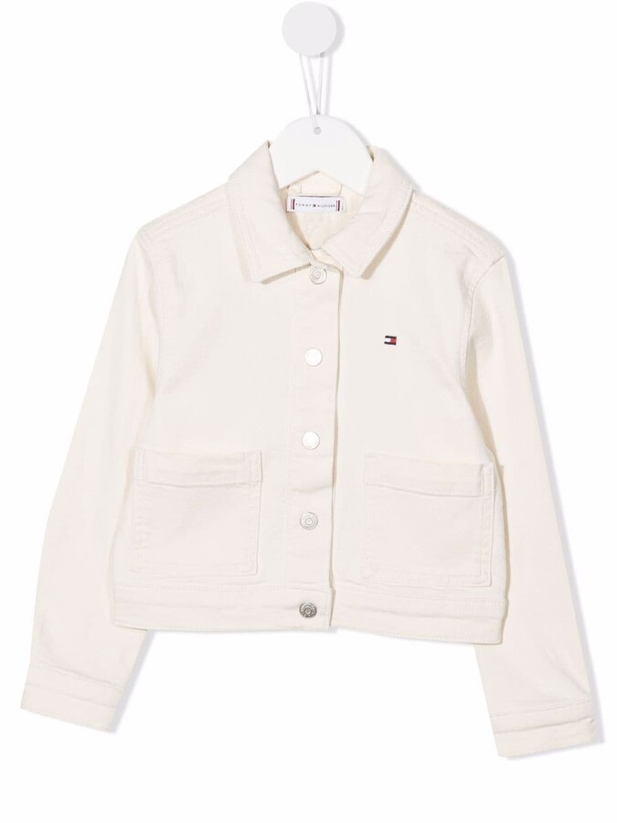 Tommy Hilfiger Girls Adaptive Jean Jacket with Adjustable Closure and Fleece Collar 