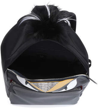 Fendi Monster Backpack w/Watersnake & Fur Details, Gray