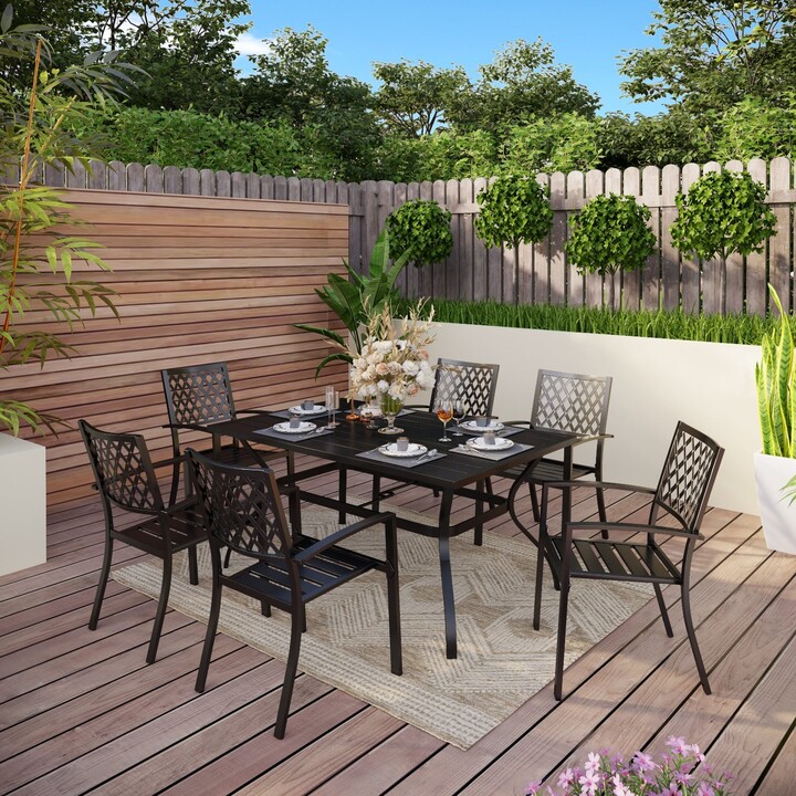 MakeYourDay 7piece Outdoor Ecoating Metal Patio Dining Set with