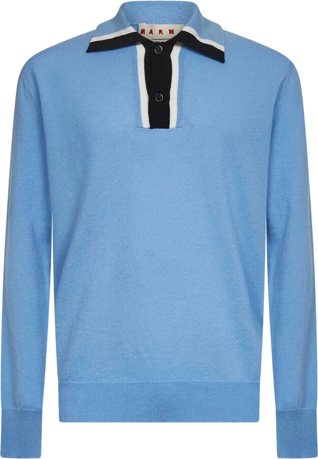 Marni Ribbed-Collar Striped Polo Shirt