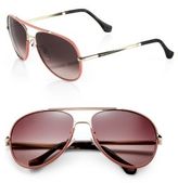 Thumbnail for your product : Balenciaga Leather-TriMMed 60MM Aviator Sunglasses