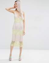 Thumbnail for your product : ASOS DESIGN Pastel Stripe Lace Panel Midi Pencil Dress