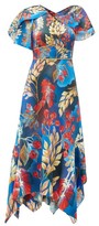 Thumbnail for your product : Peter Pilotto Cape-sleeve Floral-print Silk Midi Dress - Blue Multi