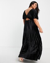 Thumbnail for your product : ASOS Curve ASOS DESIGN Curve twist back empire waist pleated velvet maxi dress in black
