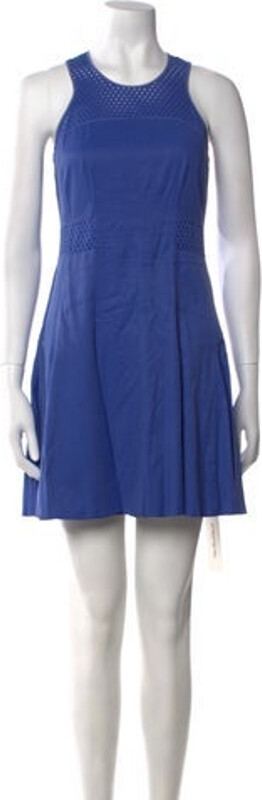 Rebecca Taylor Crew Neck Mini Dress Rebecca Taylor A-Line Dress Blue Eyelet Trim Sleeveless with Crew Neck Concealed Zip Closure at Back Designer