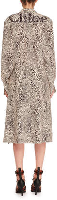 Chloé Long-Sleeve Button-Down Wave-Print Silk Crepe Shirtdress