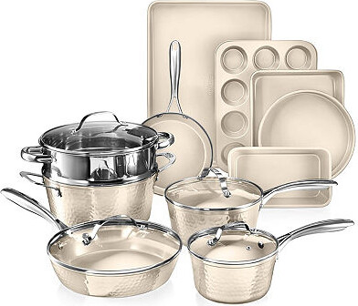 Gotham Steel Hammered Cream 15-pc. Non-Stick Ceramic Cookware and Bakeware Set