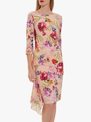 Gina Bacconi Ayna Floral Print Midi Dress, Blush Rose/Green