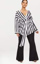 Thumbnail for your product : PrettyLittleThing Plus Black Bold Stripe Stretch Tie Waist Blouse