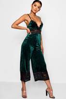 Thumbnail for your product : boohoo Lace Trim Velvet Cami Jumpsuit