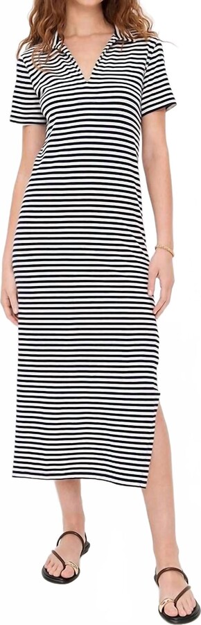 Khan Jersey Stripe Midi Dress In Navy