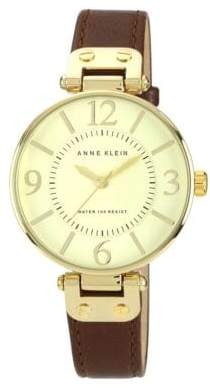 Anne Klein Gold Tone Large Brown Strap Watch