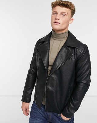 Jack and Jones Originals faux leather moto jacket with asymmetrical zipper  in black - ShopStyle
