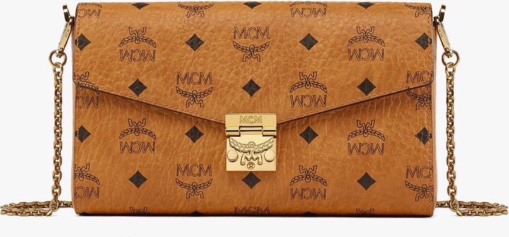 MCM Cognac Monogram Visetos Mini Tracey Satchel Crossbody Bag rt $810 For  Sale at 1stDibs