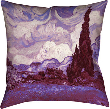 ArtVerse Vincent Van Gogh Mauve Wheatfield with Cypresses Rectangular Poplin Lumbar Pillow