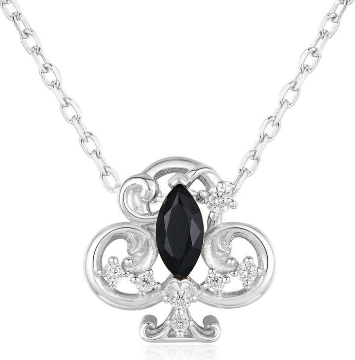 Azura Jewelry New York Silver Clover Club Black Onyx Necklace White Gold Vermeil