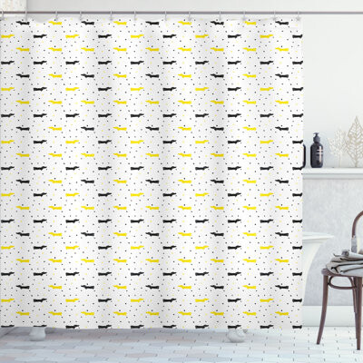 East Urban Home Dachshund Shower Curtain Bicolour Dogs and Hearts Black Mustard and White