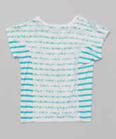 Thumbnail for your product : Design History White & Sea Green Stripe & Lace Overlay Tee - Girls