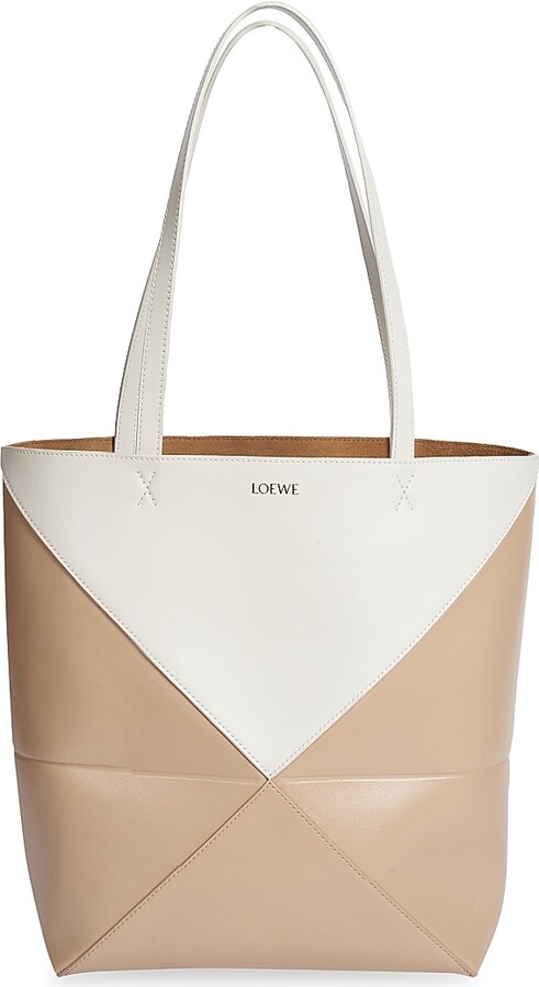Loewe Women's Bi-Color Mini Puzzle Fold Tote Bag - Soft White Paper Craft