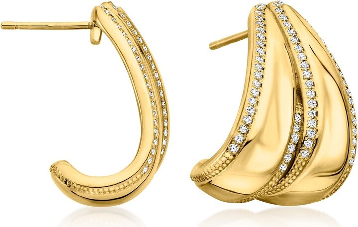 Ross-Simons White Topaz J-Hoop Earrings in 18kt Gold Over Sterling
