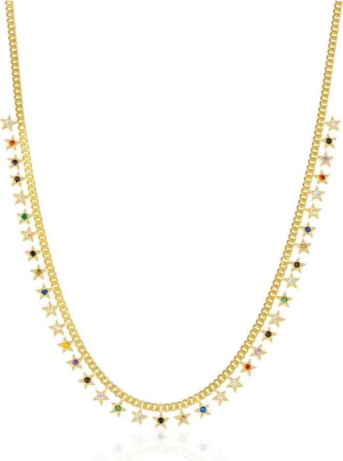 Spero London Rainbow Multiple Star Station Necklace Sterling Silver