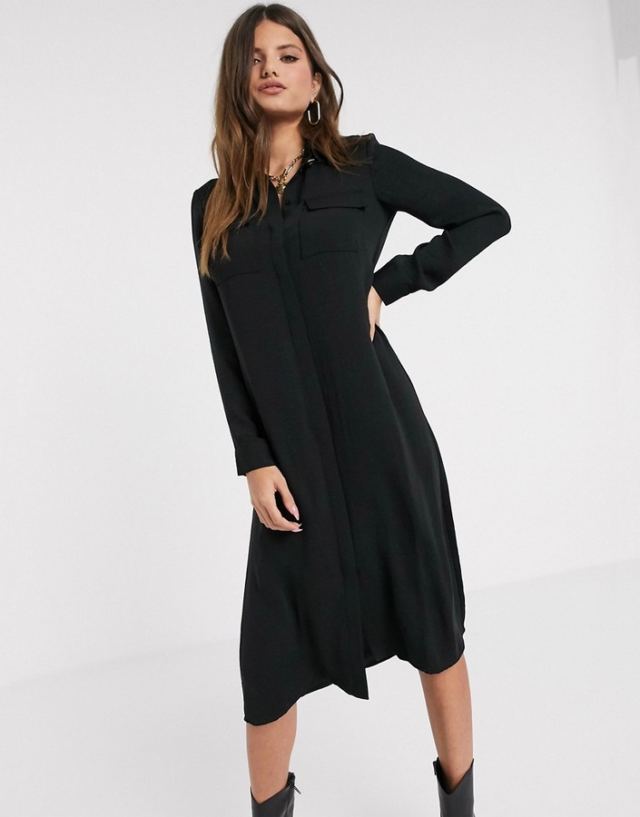 Vero Moda maxi shirt dress with rhinestone button in black - ShopStyle