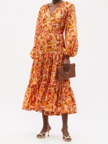 Thumbnail for your product : Zimmermann Mae Tiered Swirl-print Silk Midi Dress - Orange Print