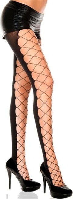 Music Legs Women’s Women’s Diamond Net with Opaque Panel Spandex Pantyhose 50019-Black
