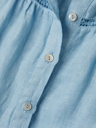 120% Lino Sleeveless Picot Embroidery Linen Maxi Shirtdress