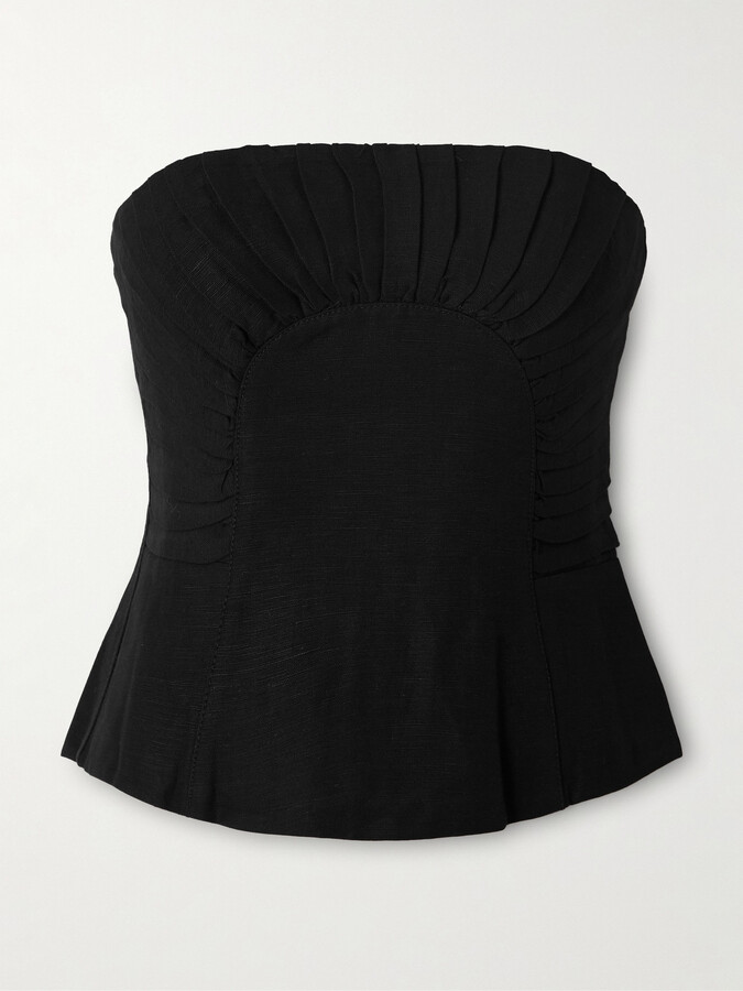 Aje Otta Strapless Pleated Linen-blend Bustier Top - Black