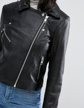 ASOS Leather Biker Jacket with Removable Fleece Collar