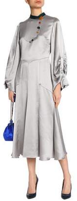 Roksanda Embellished Hammered Silk-Satin Midi Dress