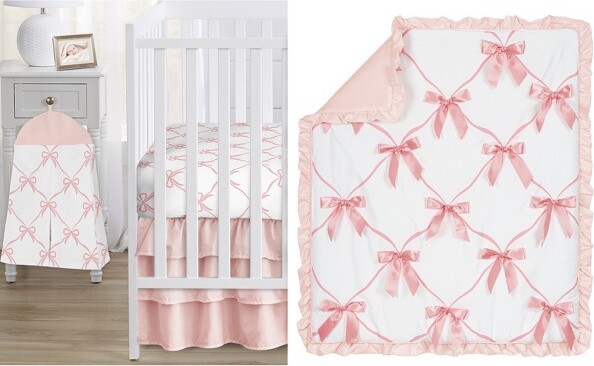 Sweet Jojo Designs SweetJojoDesignsGirlBabyCribBeddingSet-BallerinaandBalletBowsPinkandWhite4pc