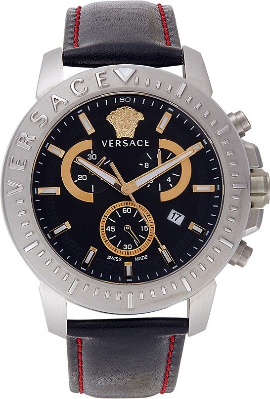 45MM Stainless Steel & Leather Strap Chronograph Watch
