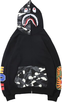 EUDOLAH Hoodie Cotton Shark Camo Fashion Jacket Sweatershirt Zip Up Hip-Hop  Outerwear for Men Women Q-red - ShopStyle