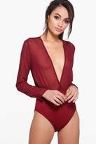 Thumbnail for your product : boohoo Emma Wrapover Long Sleeve Woven Bodysuit