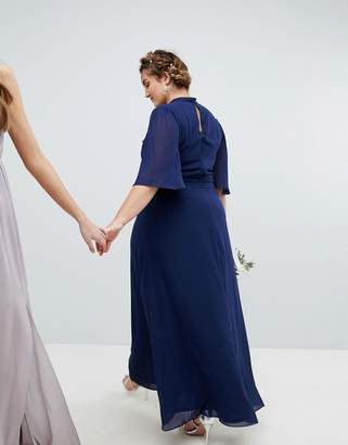 TFNC Plus High Neck Maxi Bridesmaid Dress With Flutter Sleeve