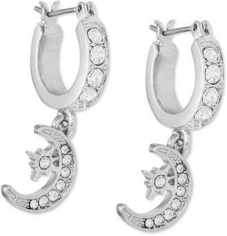 GUESS Silver-Tone Crystal Star & Moon Charm Huggie Hoop Earrings - ShopStyle