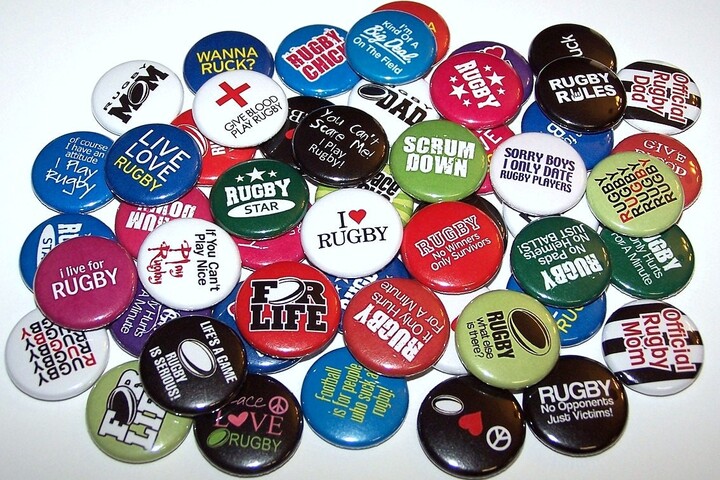 Rugby Theme Set Of 10 Buttons 1" Or 1.5" Pin Back Magnets Football Player Party Favors Pins