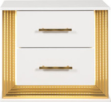 Everly Quinn Bedroom Cabinet With 2 Drawers - White Contemporary Nightstand And Led Modern Lights 2 Wood