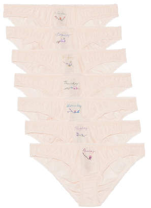 Stella McCartney Knickers Of The Week Set Of Seven Embroidered Cotton And Silk-blend Briefs - Blush