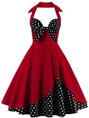 FTVOGUE Women Retro 50s Sleeveless Button Swing Party Pleated Dress(4XL-)