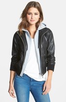 Thumbnail for your product : MICHAEL Michael Kors Leather Bomber Jacket with Knit Hood