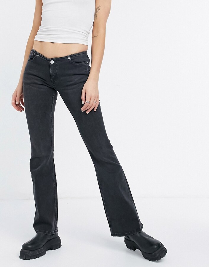 Weekday cotton low rise jeans with gathered hem in black - ShopStyle