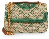 Thumbnail for your product : Tory Burch Fleming Leather-Trimmed Raffia Shoulder Bag