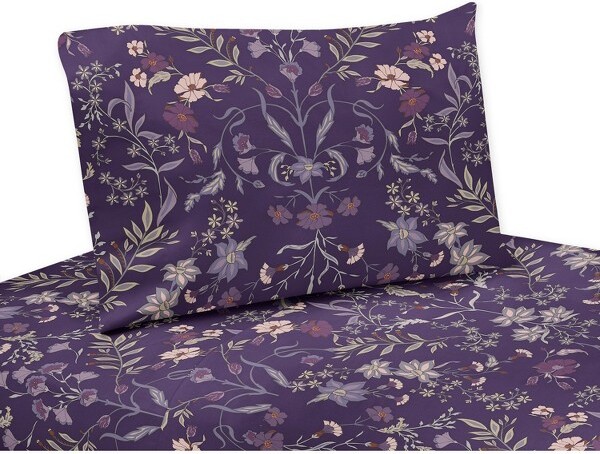 Sweet Jojo Designs SweetJojoDesignsGirlQueenSheetSetBohoFloralWildflowerPurpleandTeal4pc