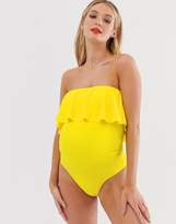 Thumbnail for your product : ASOS Maternity DESIGN recycled maternity bandeau minimal frill swimsuit in yellow